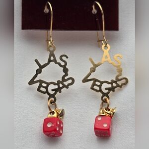 Las Vegas Lucky Dangle Earrings 14K GP Dice Craps & “7 Out” Theme 🎲